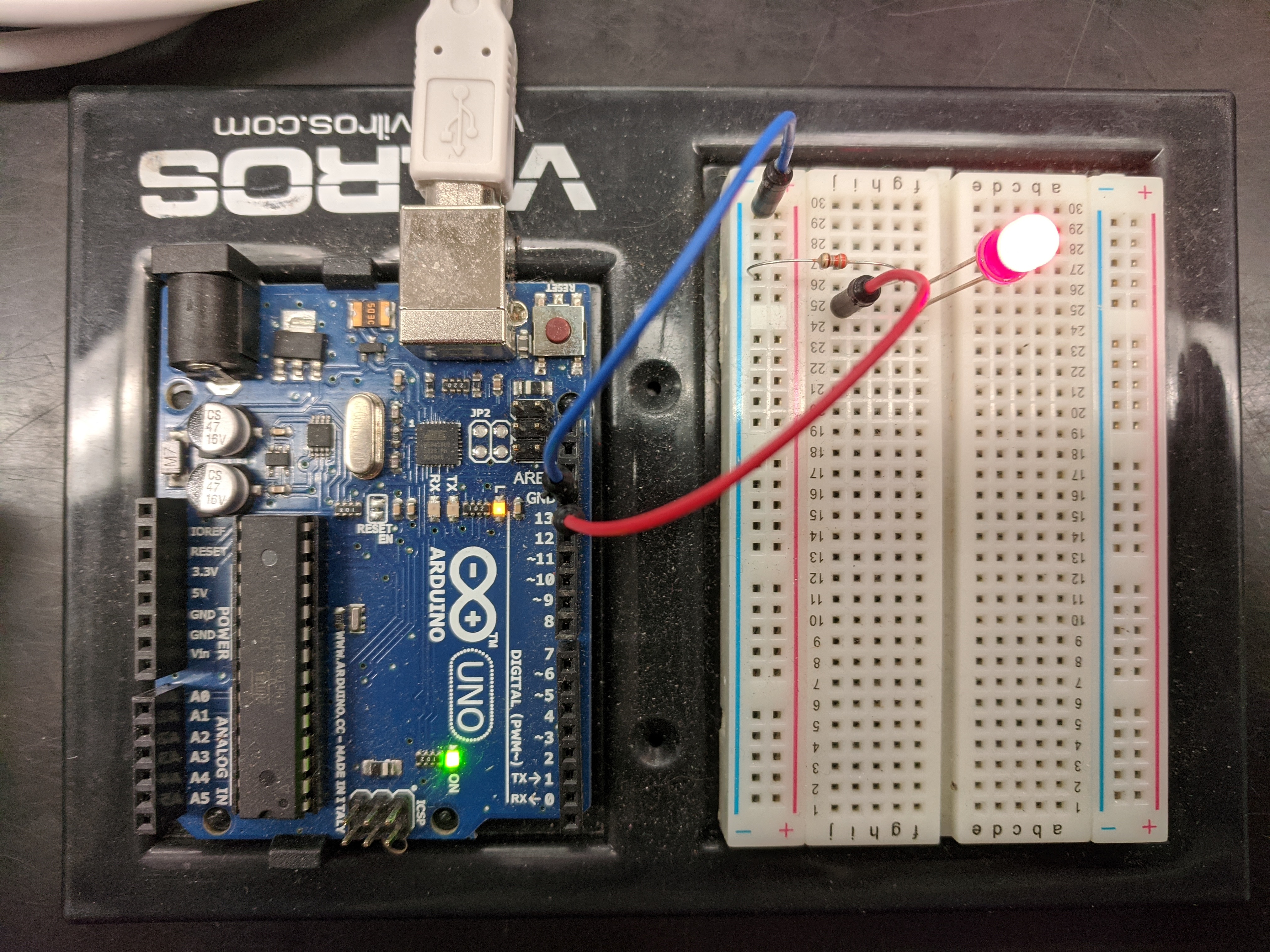 LED on breadboard connected to pin 13